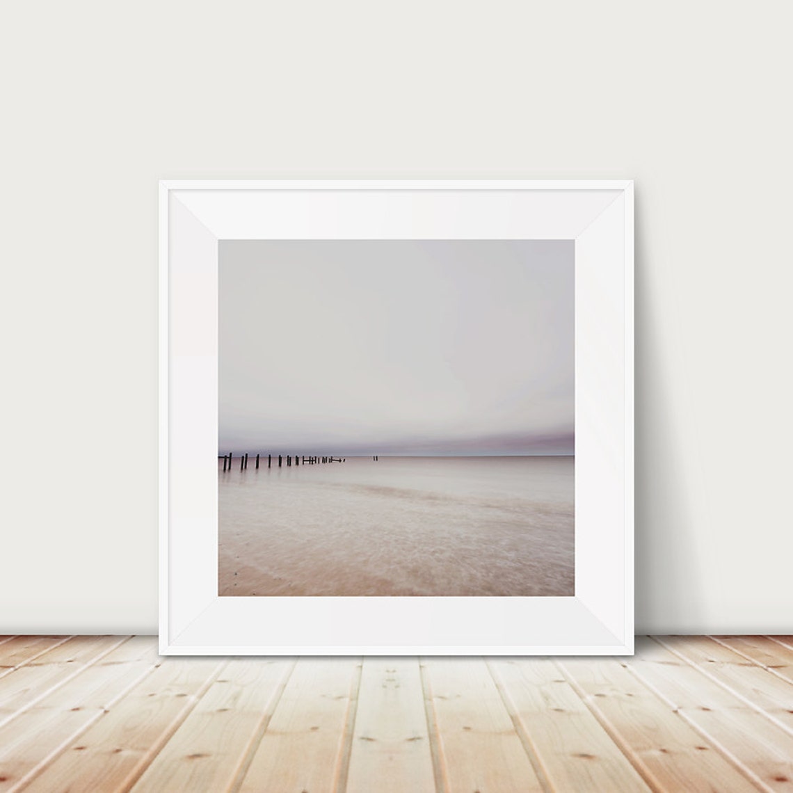 Norfolk Beach Long Exposure Calm Gray Minimalist Seascape Photo Poster