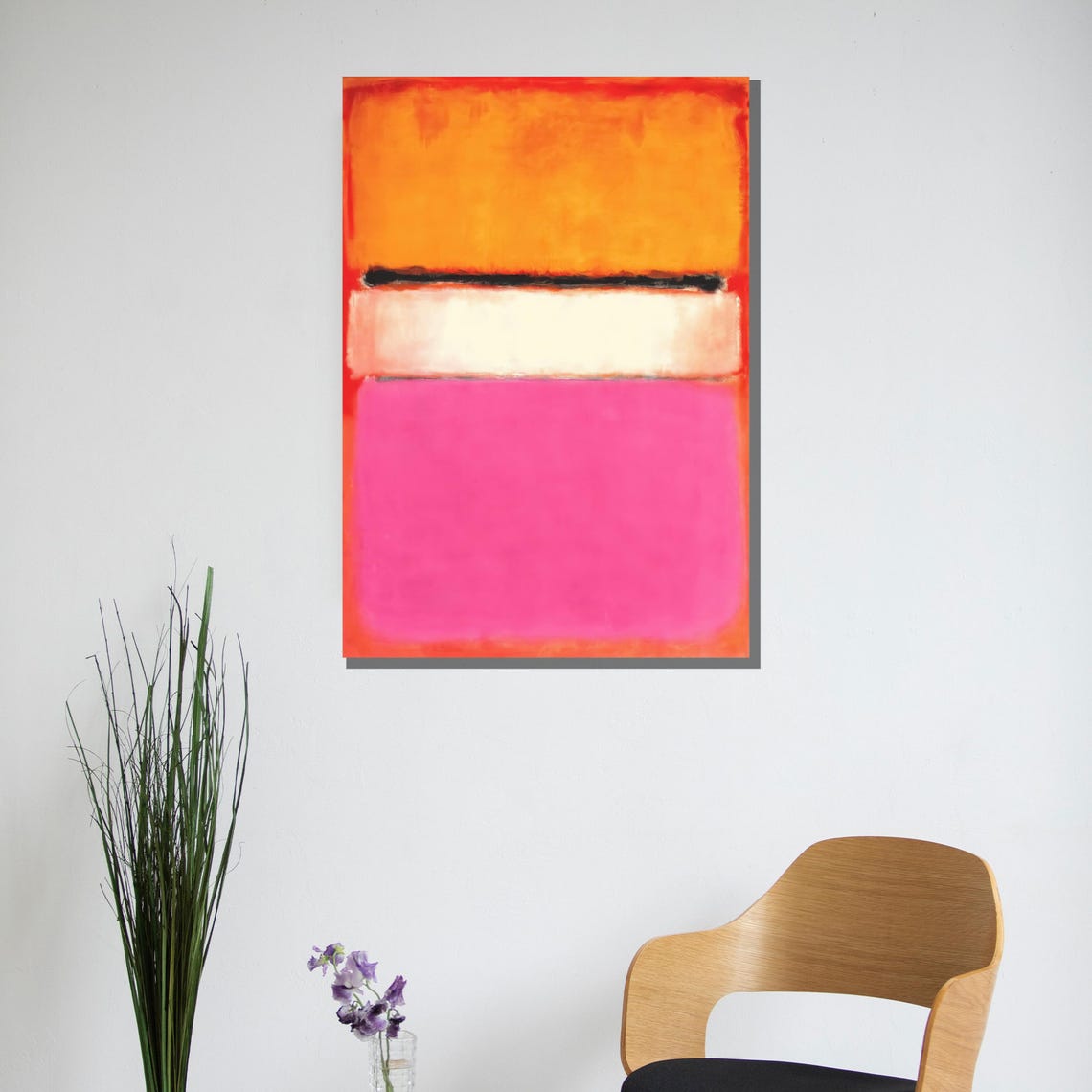 Pink Orange and Cream Color Blocks With Thin Black Stripe Poster - Image 3