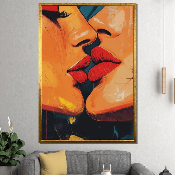 Bold Abstract Lips Painting Modern Pop Art Wall Decor Romantic Gift For Lovers Living Room Or Bedroom Artwork