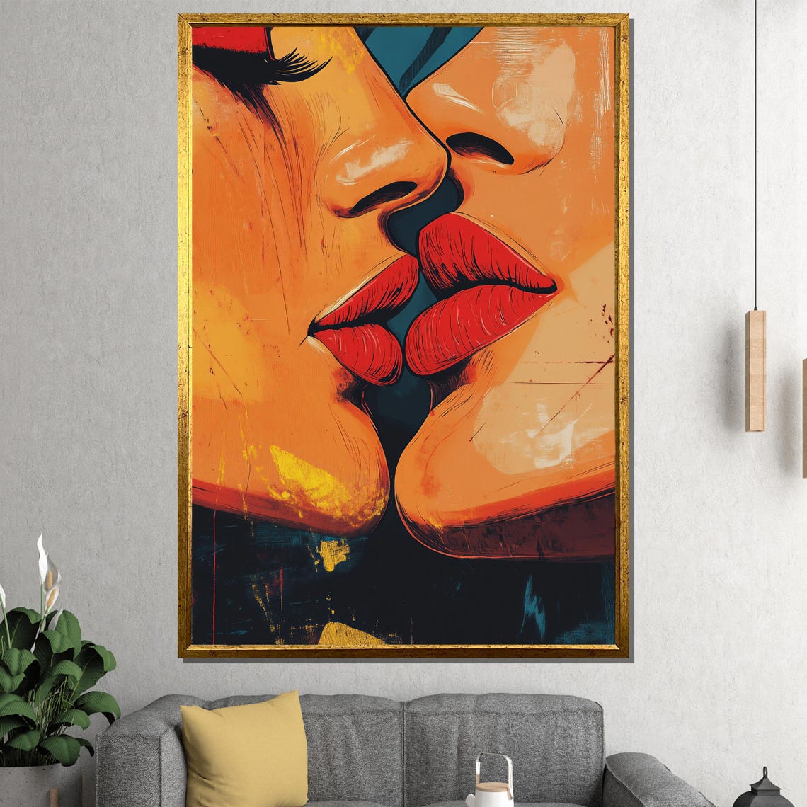 Bold Abstract Lips Painting Modern Pop Art Wall Decor Romantic Gift For Lovers Living Room Or Bedroom Artwork