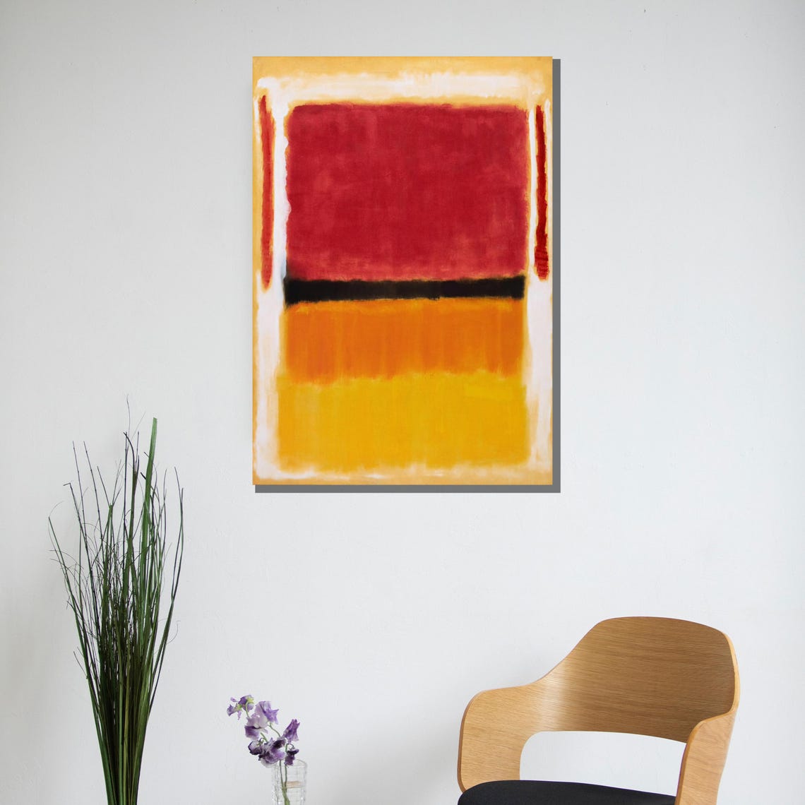 Red Orange and Yellow With Black Stripe Abstract Field Poster - Image 3