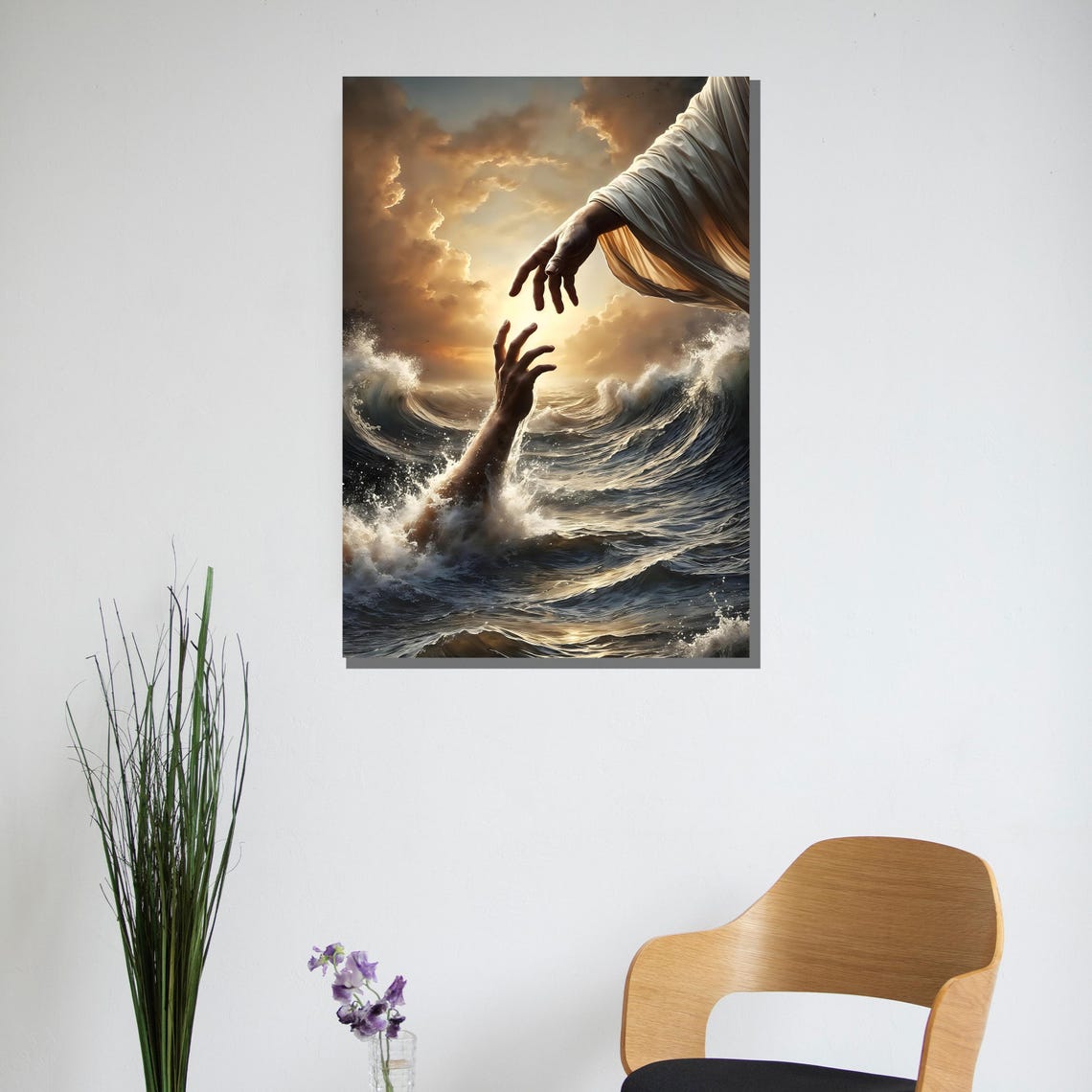 Hand of God Reaching Down Saving Hand Stormy Sea Faith Poster - Image 3