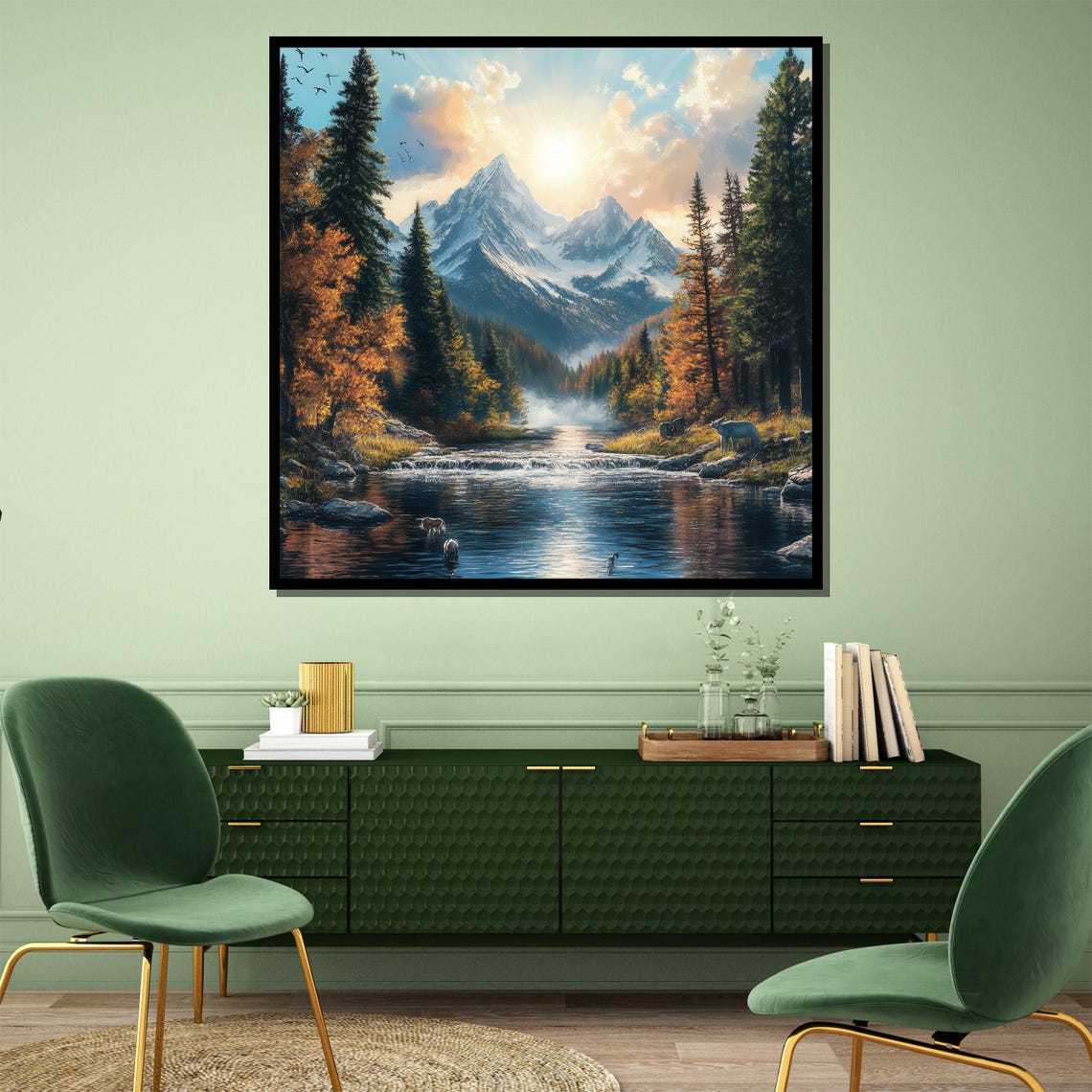 Mountain River Waterfall Autumn Forest Wildlife Scenic Poster - Image 4