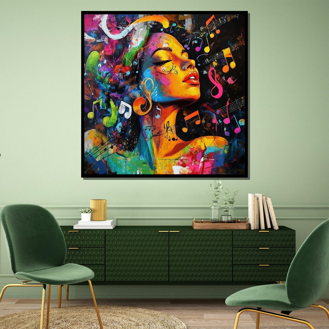 Colorful Music Inspired Portrait with Floating Notes Art Poster - Image 5