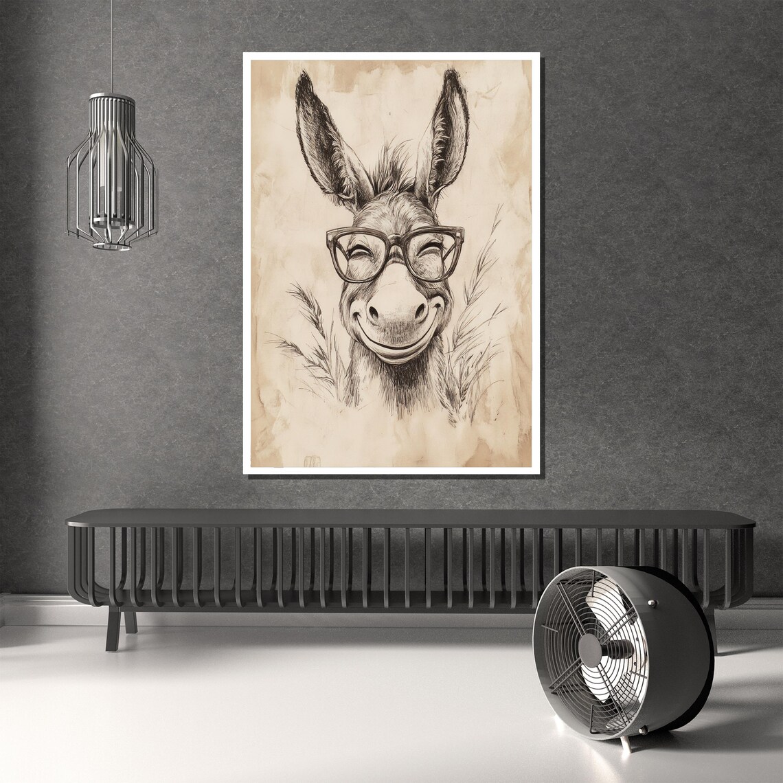 Smiling Donkey Art Funny Animal Drawing Wall Decor Gift For Farmhouse And Animal Lovers - Image 2