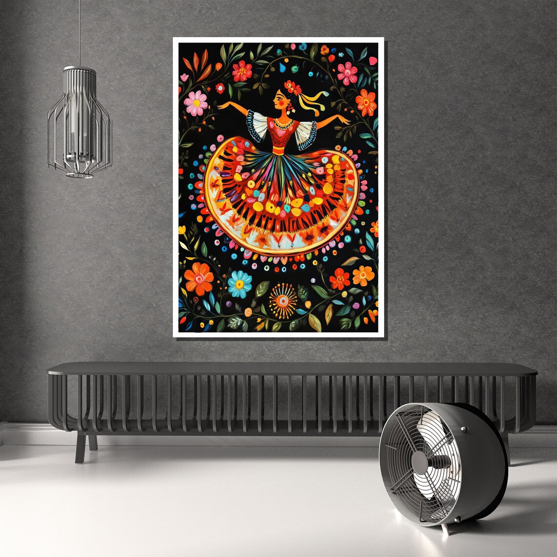 Joyful Mexican Folk Dancer Swirling Colorful Dress Folk Art Poster - Image 3