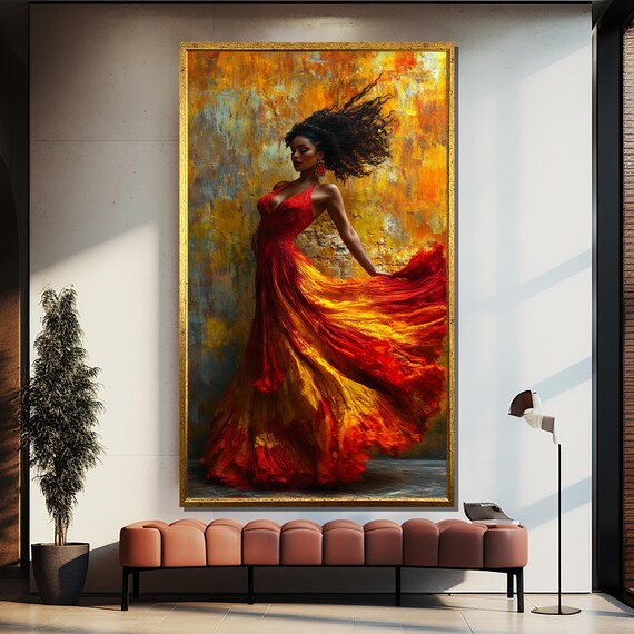 Fiery Dancer in a Red and Orange Dress in Bold Brushstrokes Poster