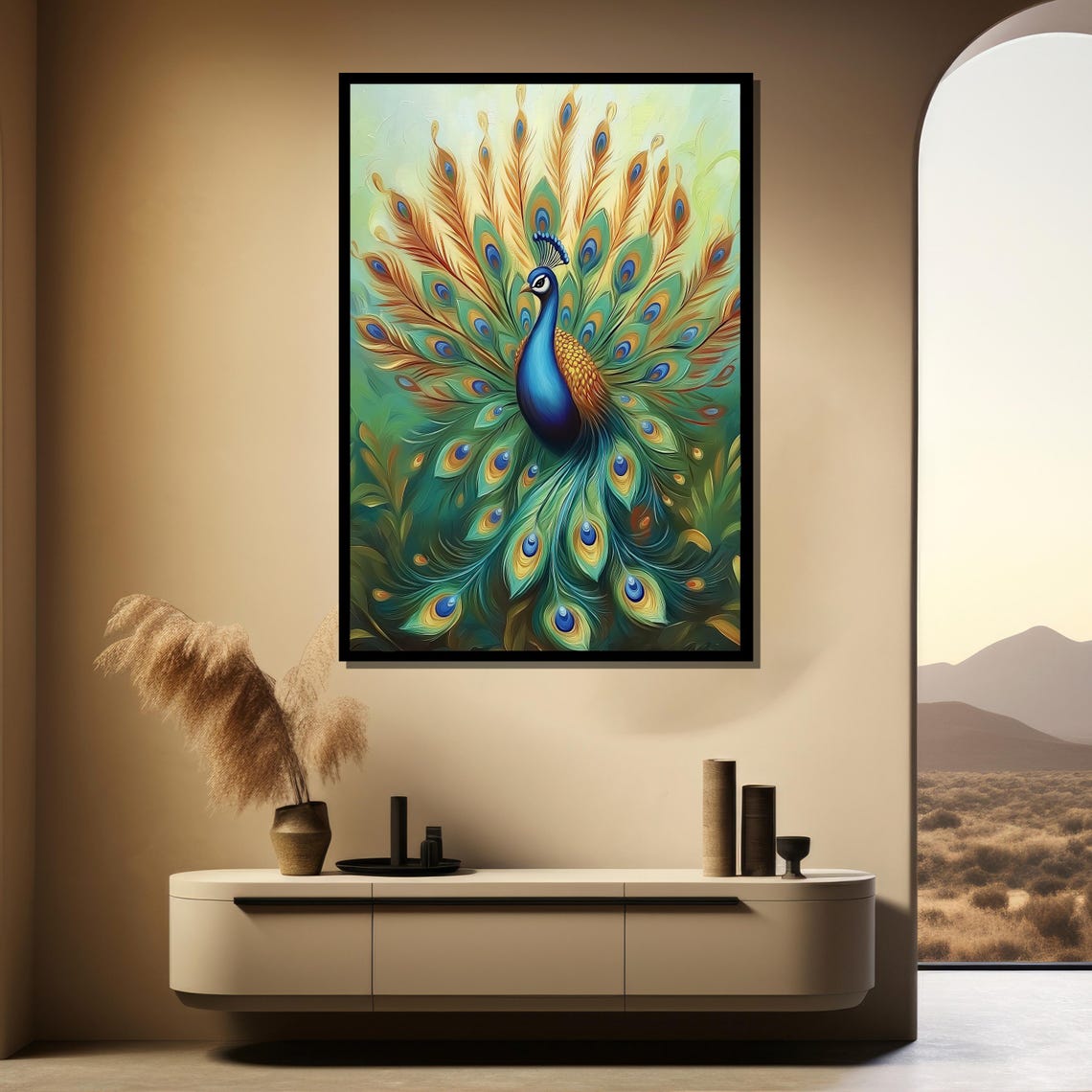 Majestic Peacock Spreading A Fanned Emerald Feather Tail Poster - Image 4