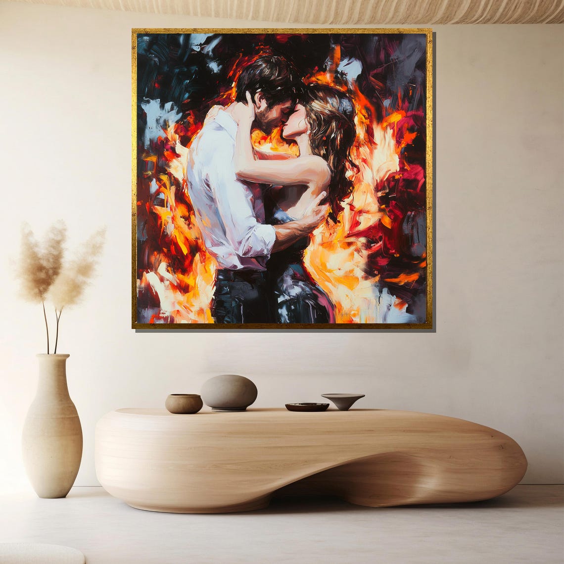 Intense Passionate Fiery Embrace Kiss Engulfed In Flames Poster