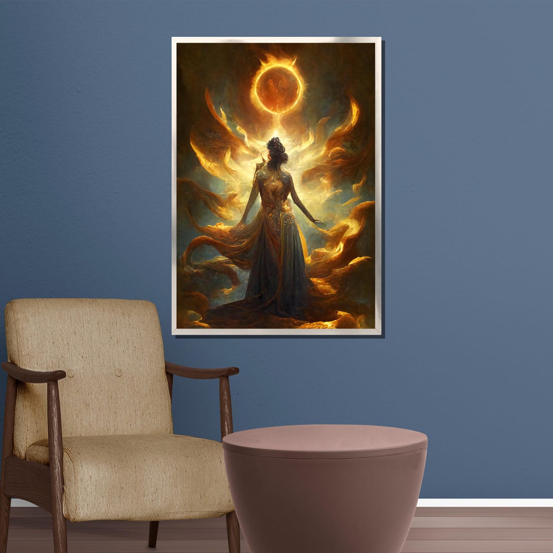 Divine Goddess Golden Flames Solar Eclipse Mystic Art Poster - Image 4