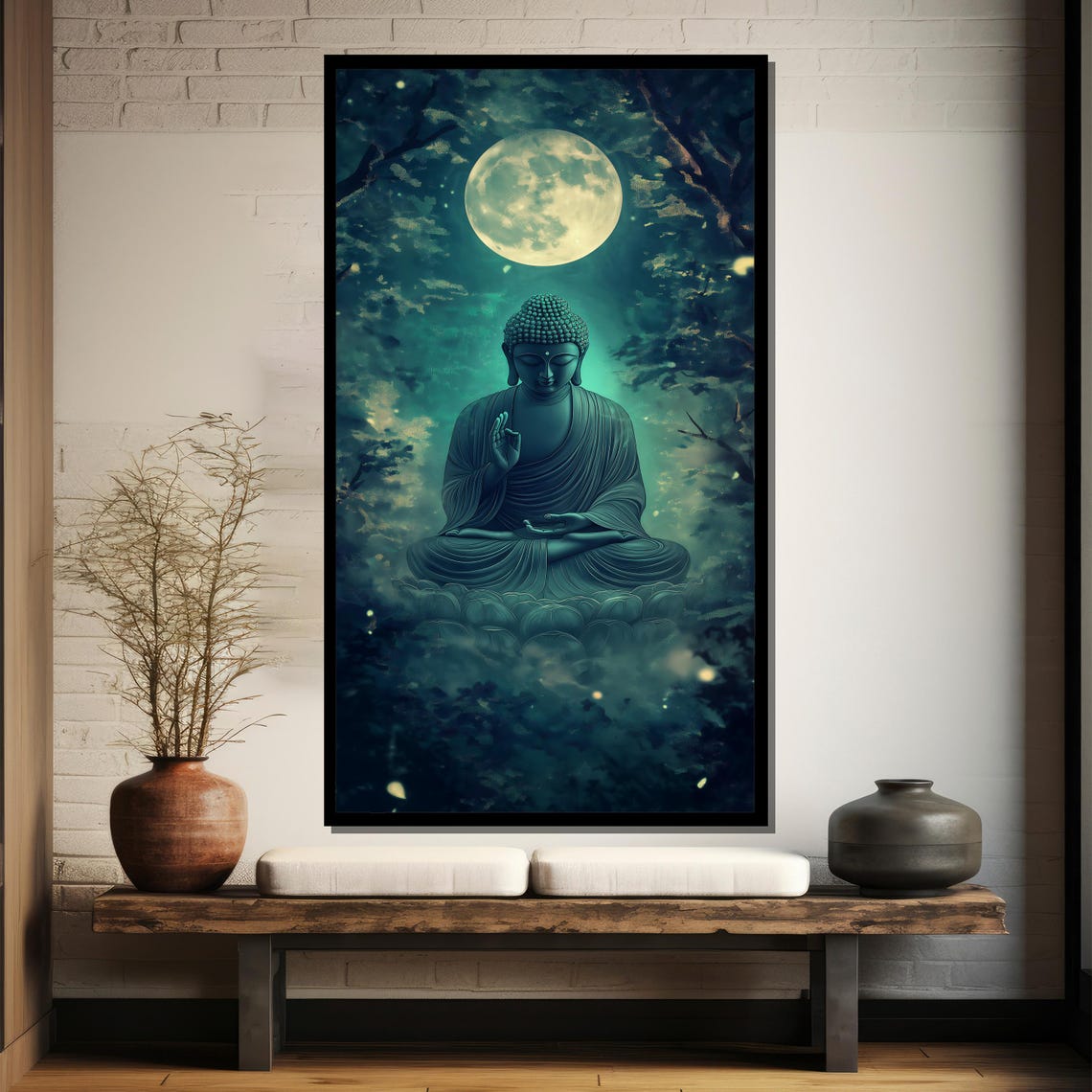 Serene Buddha Under Full Moon Painting Peaceful Spiritual Wall Art And Unique Gift For Zen Home Or Meditation Space - Image 4