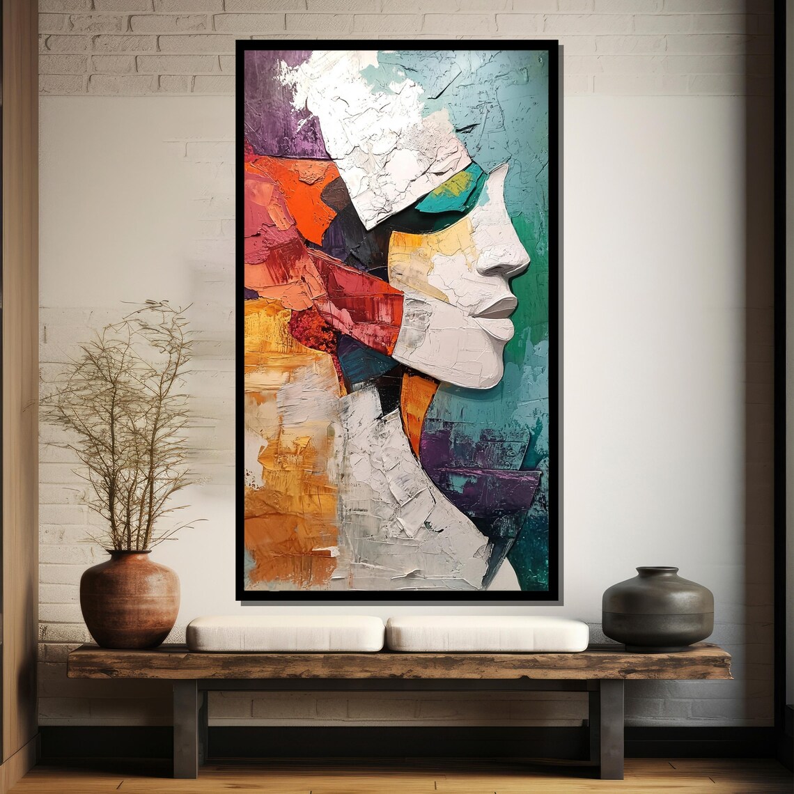 Colorful Textured Woman Profile Abstract Palette Knife Poster - Image 4
