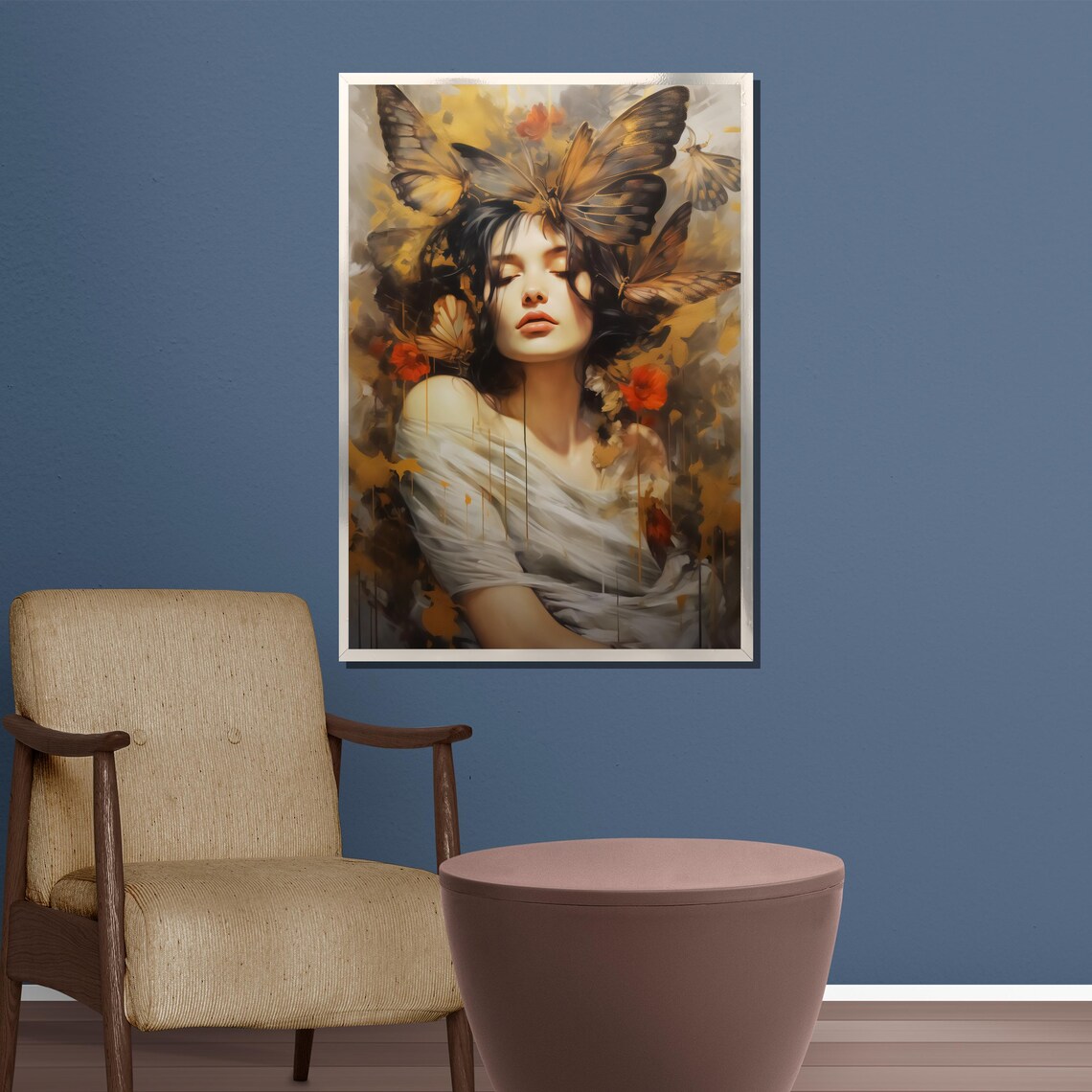 Ethereal Butterfly Dream Woman Portrait With Golden Wings Poster - Image 4