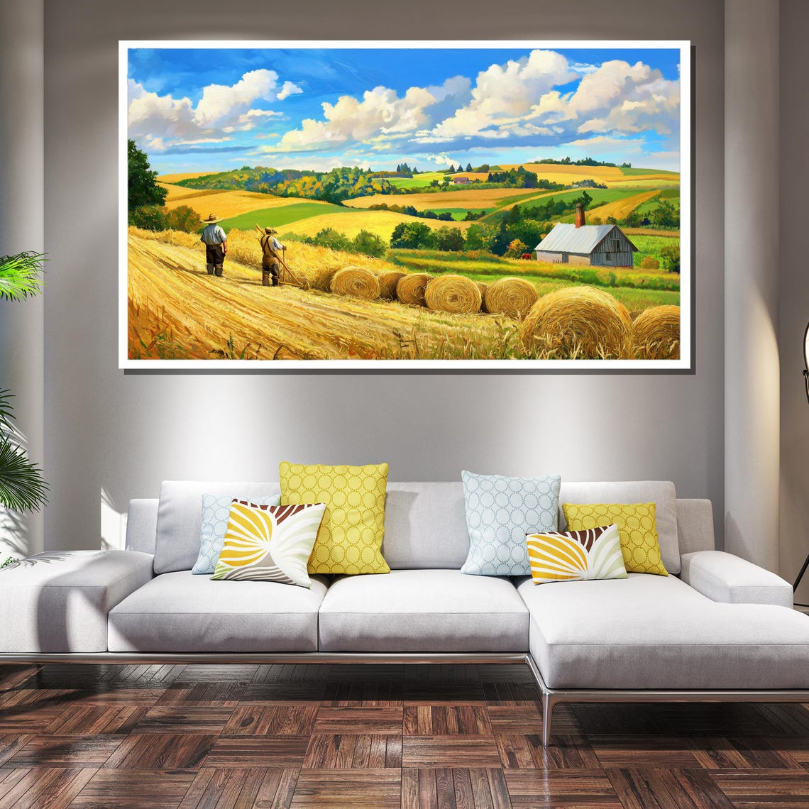 Rustic Harvest Field Farmers And Hay Bales Countryside Poster - Image 2