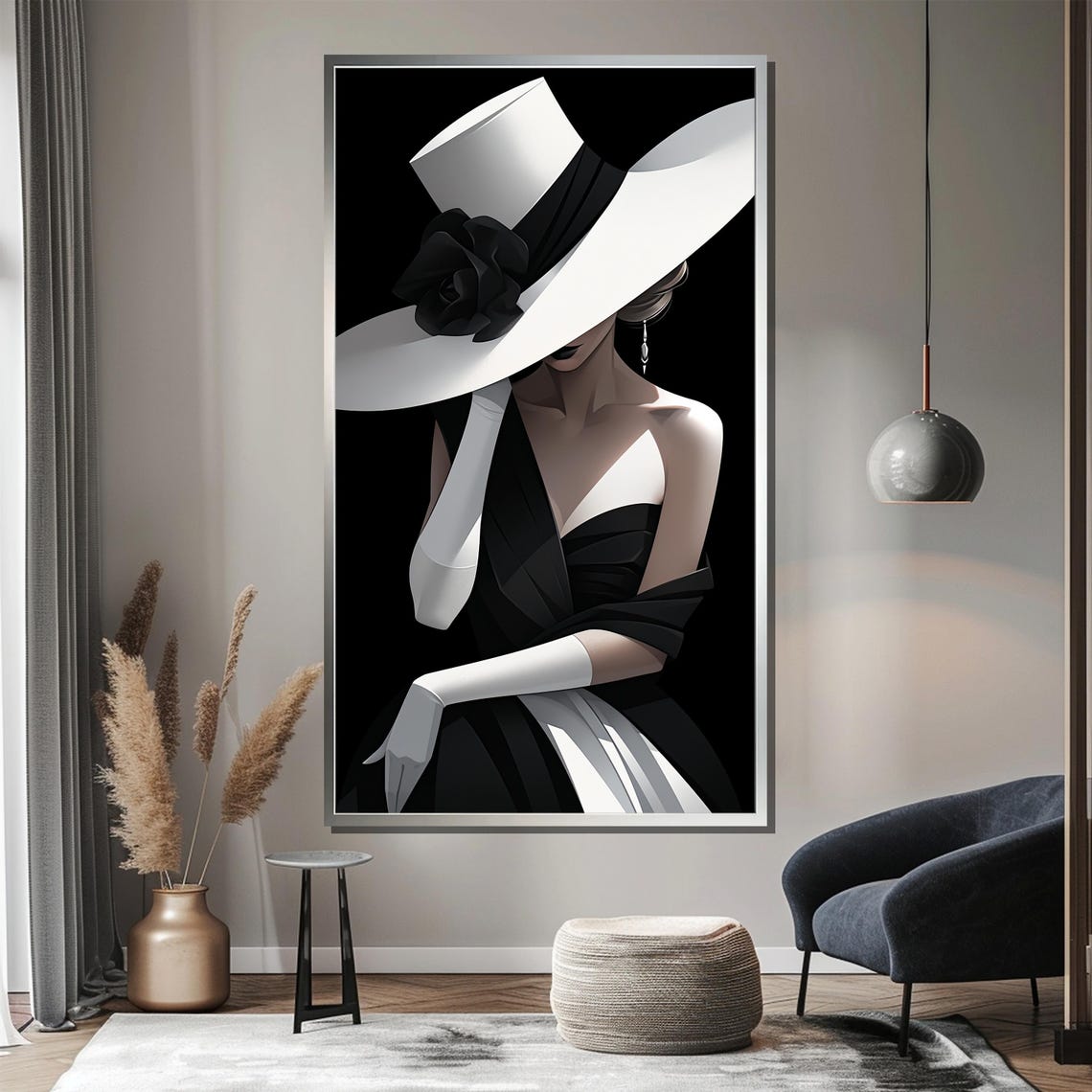 High Contrast Monochrome Woman In White Hat And Black Gown Poster - Image 4
