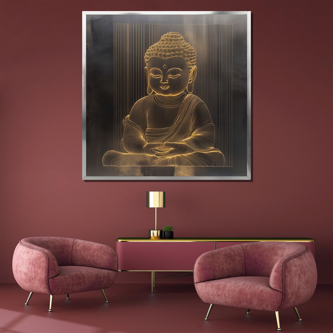 Golden Buddha Line Art Minimalist Zen Meditation Wall Poster - Image 3