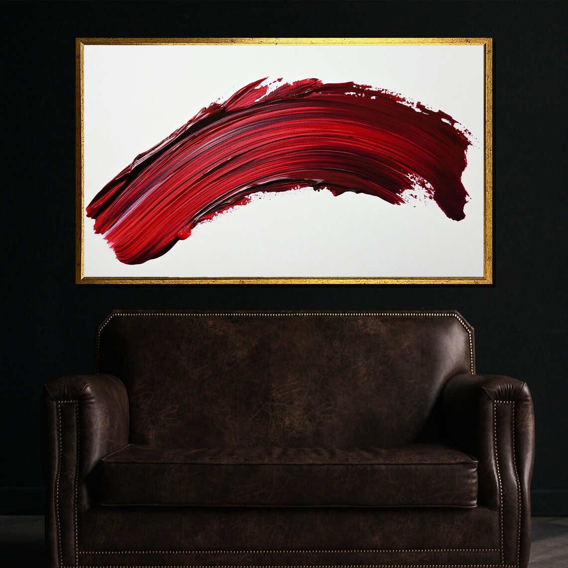 Minimalist Red Brushstroke Painting Modern Abstract Wall Art Luxury Home Decor Gift For Contemporary Spaces