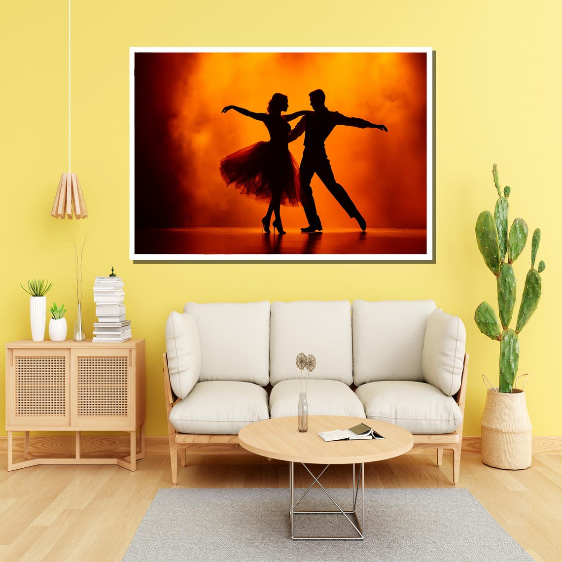 Silhouette Dance Couple on a Fiery Orange Sunset Stage Poster - Image 2
