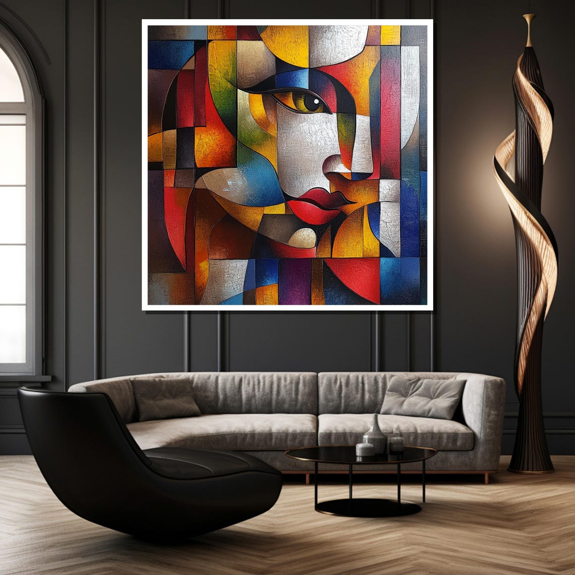 Geometric Cubist Woman Painting Vibrant Abstract Wall Art Unique Home Decor Gift For Modern Art Enthusiasts - Image 2