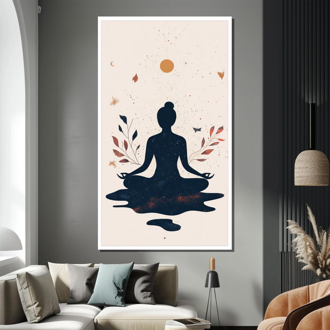 Minimalist Navy Yoga Meditation Silhouette Botanical Zen Poster - Image 2