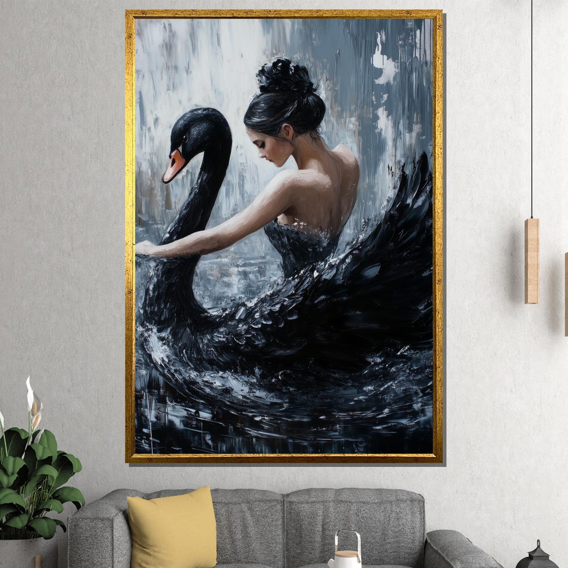 Ballerina and Black Swan in a Graceful Dark Watercolor Dance Poster