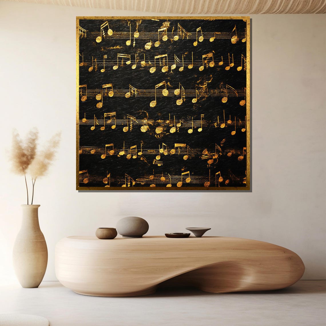 Golden Musical Notes Black Sheet Music Elegant Art Wall Poster