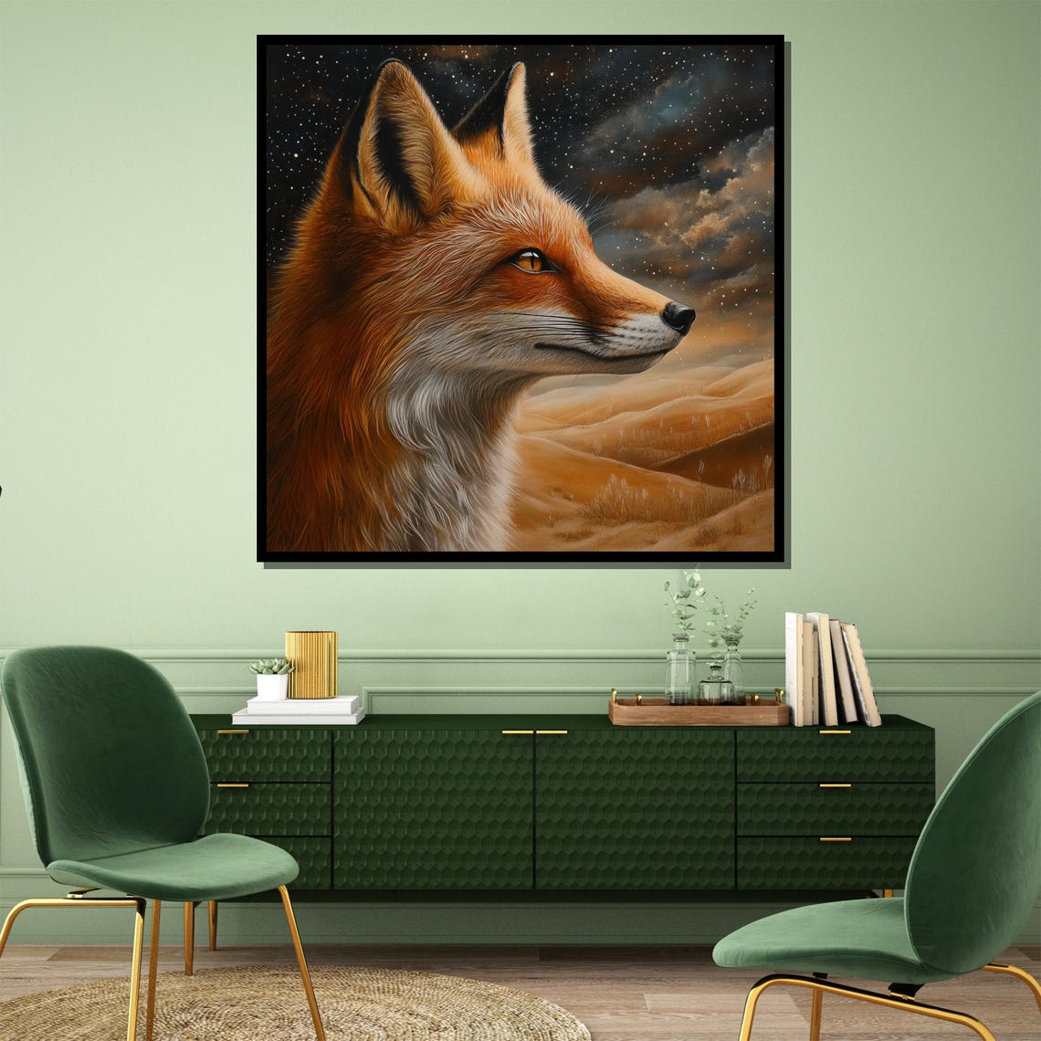 Red Fox Gazing Across Rolling Hills Under a Starry Night Sky Poster - Image 4