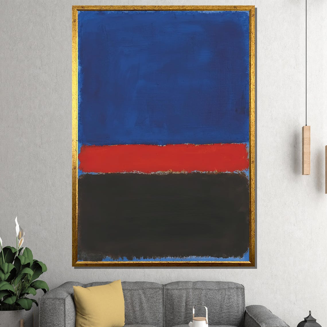 Royal Blue With Red Stripe and Black Bold Abstract Art Poster