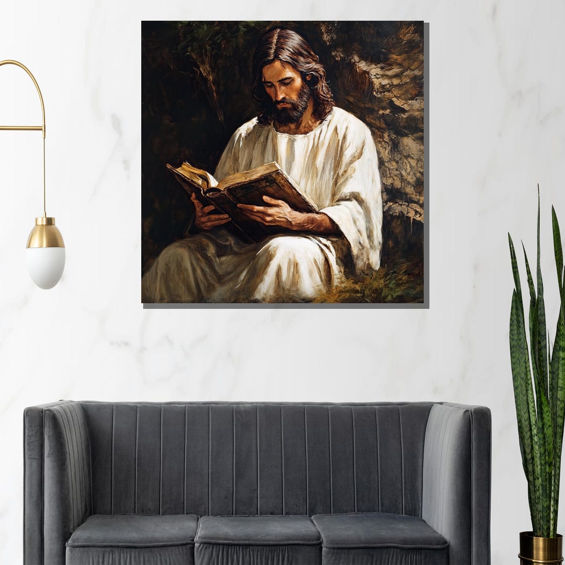 Jesus Reading Bible Classical Christian Painting Faith Poster - Image 3