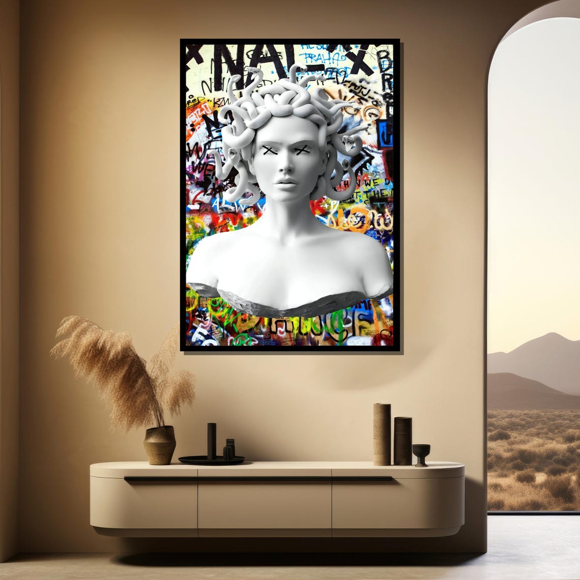 Graffiti Medusa Bust Painting Bold Wall Art Gift For Urban Home Decor And Unique Artistic Style - Image 4