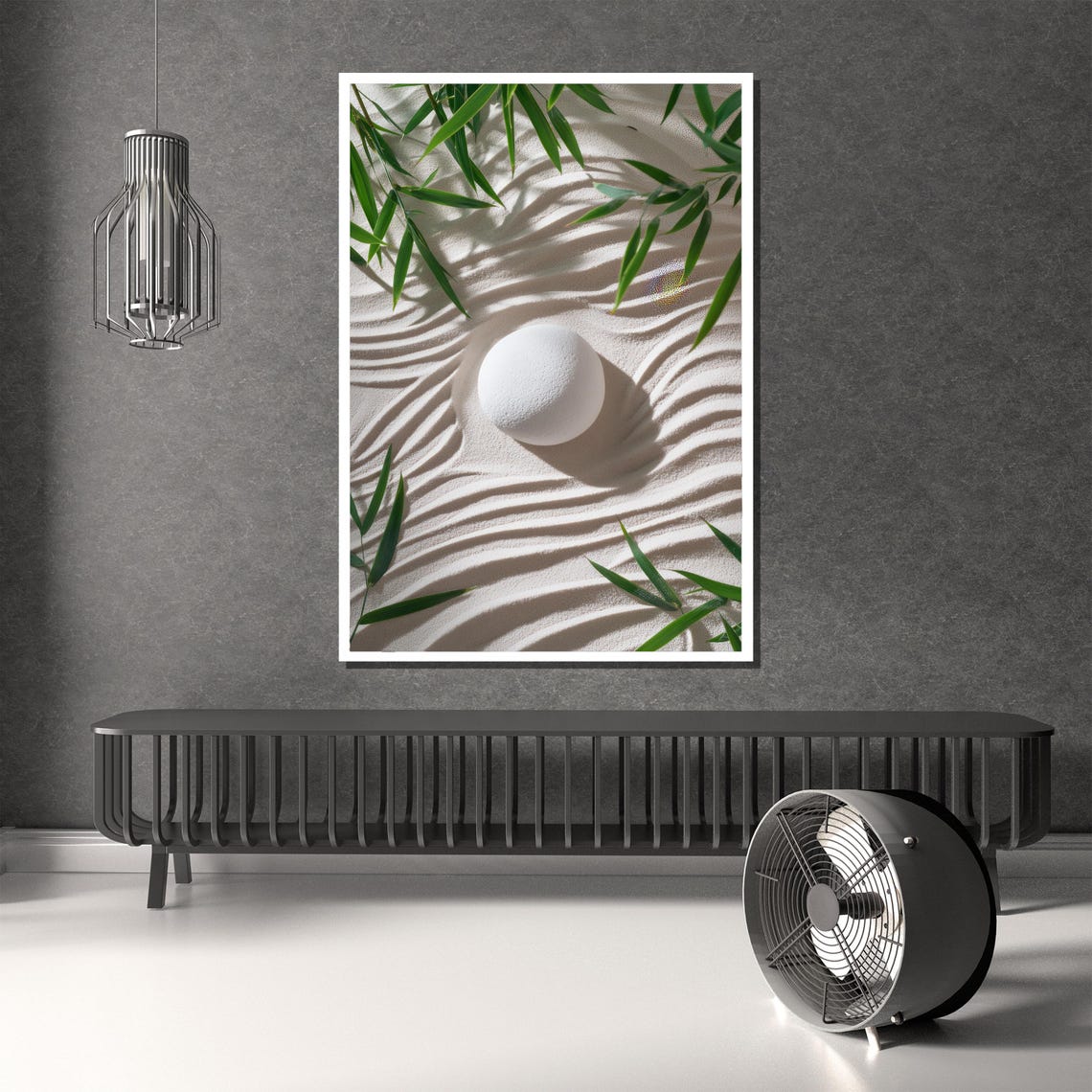 Minimalist Zen Sand Garden White Stone Bamboo Photo Wall Poster - Image 2