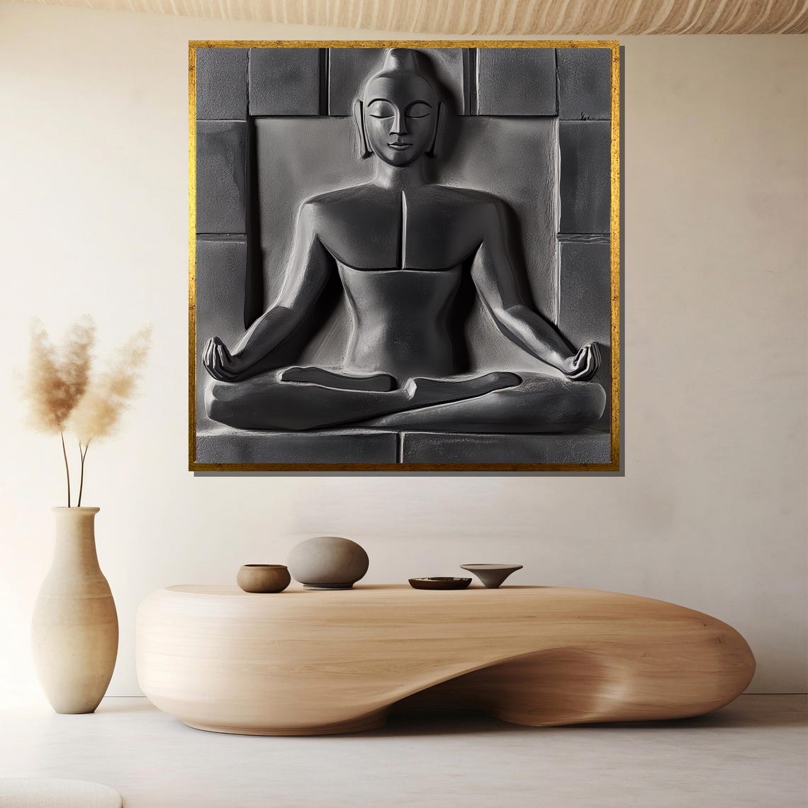 Black Stone Buddha Meditating Minimalist Zen Spiritual Poster