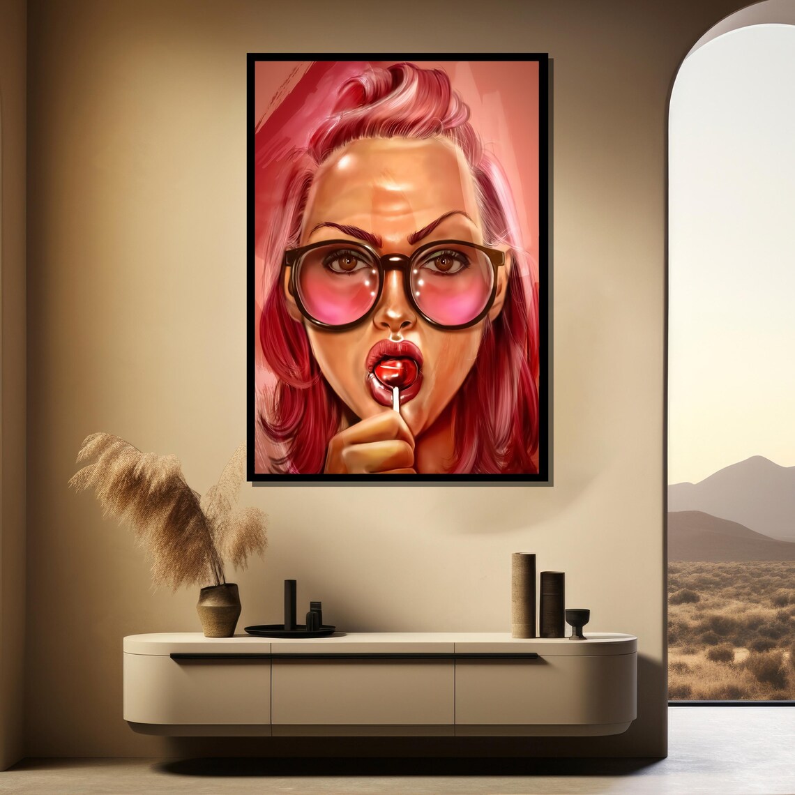 Pop Art Woman With Pink Sunglasses And A Cherry Lollipop Poster - Image 4
