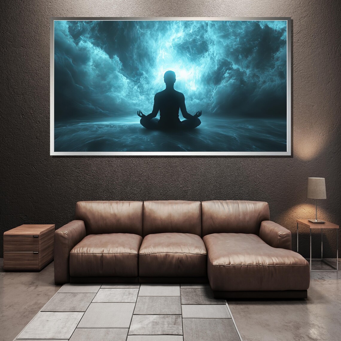 Meditation Silhouette Zen Cosmic Teal Clouds Spiritual Yoga Wall Poster - Image 4