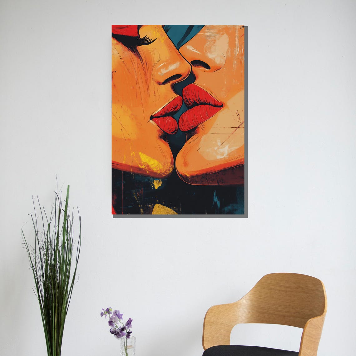 Bold Abstract Lips Painting Modern Pop Art Wall Decor Romantic Gift For Lovers Living Room Or Bedroom Artwork - Image 3