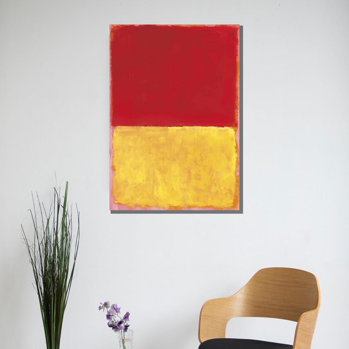 Crimson Red and Golden Yellow Soft Color Block Painting Poster - Image 3