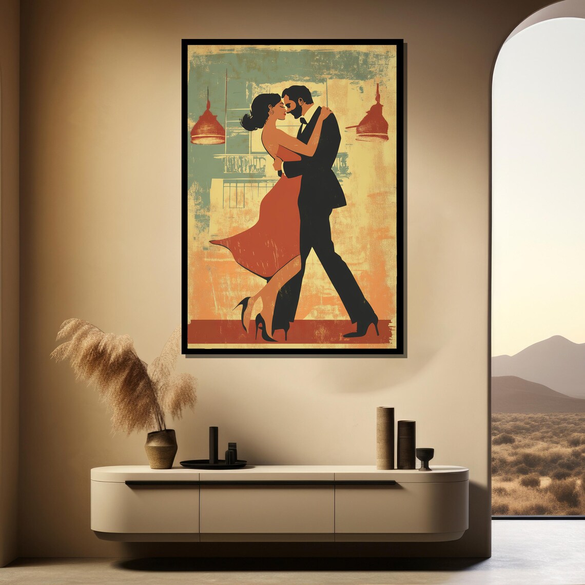Retro Couple Dancing in a Warm Vintage Illustration Style Poster - Image 4
