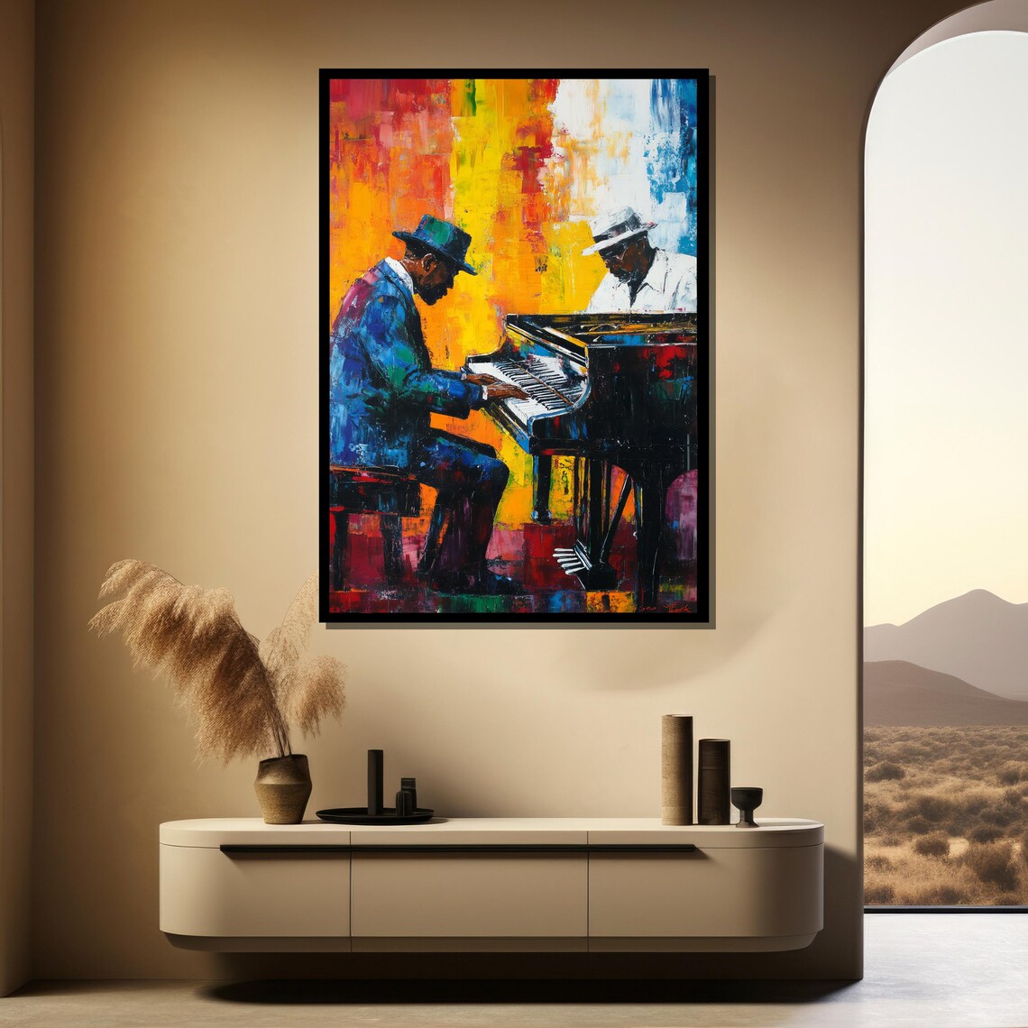 Soulful Jazz Piano Duo Players Vibrant Colorful Music Art Poster - Image 5