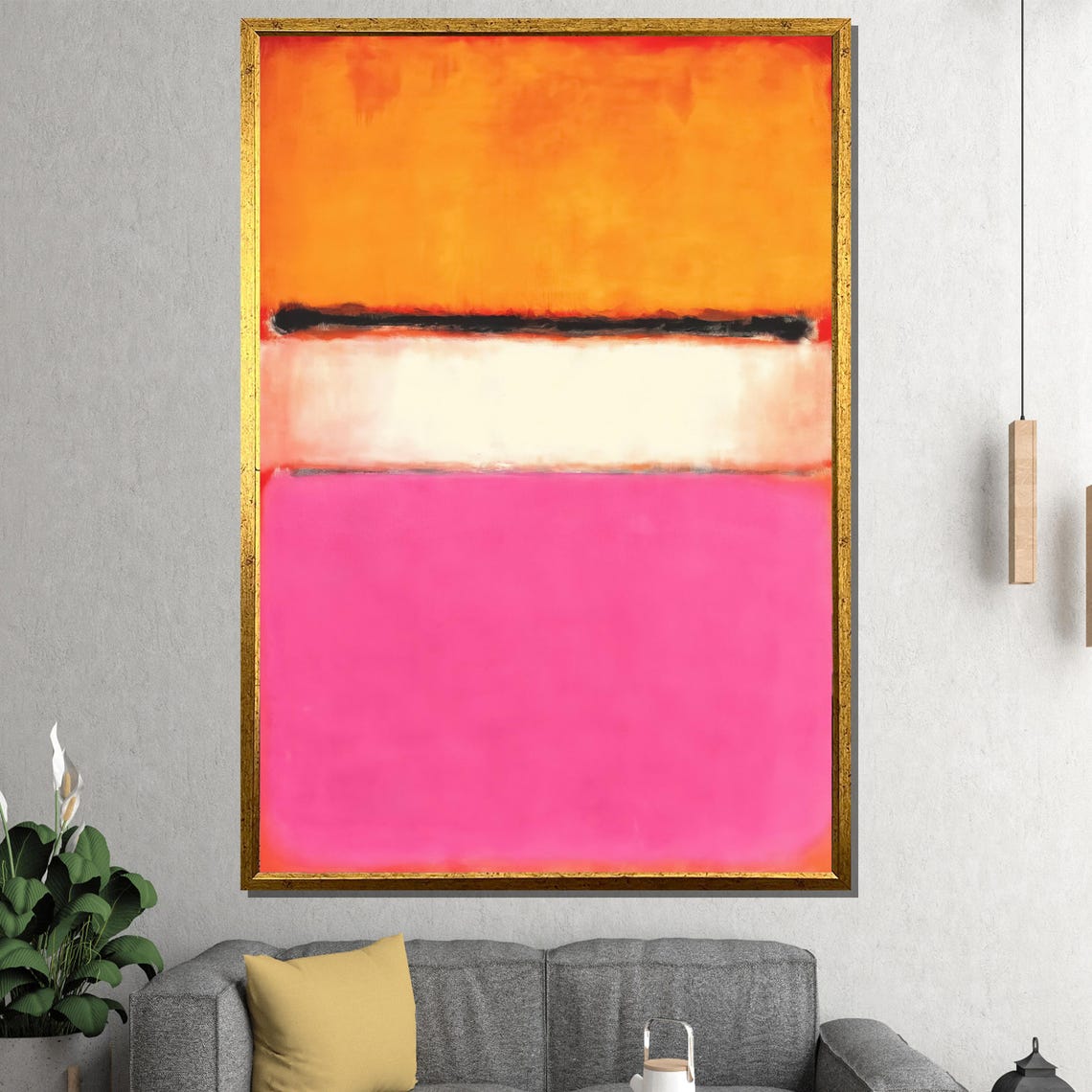 Pink Orange and Cream Color Blocks With Thin Black Stripe Poster
