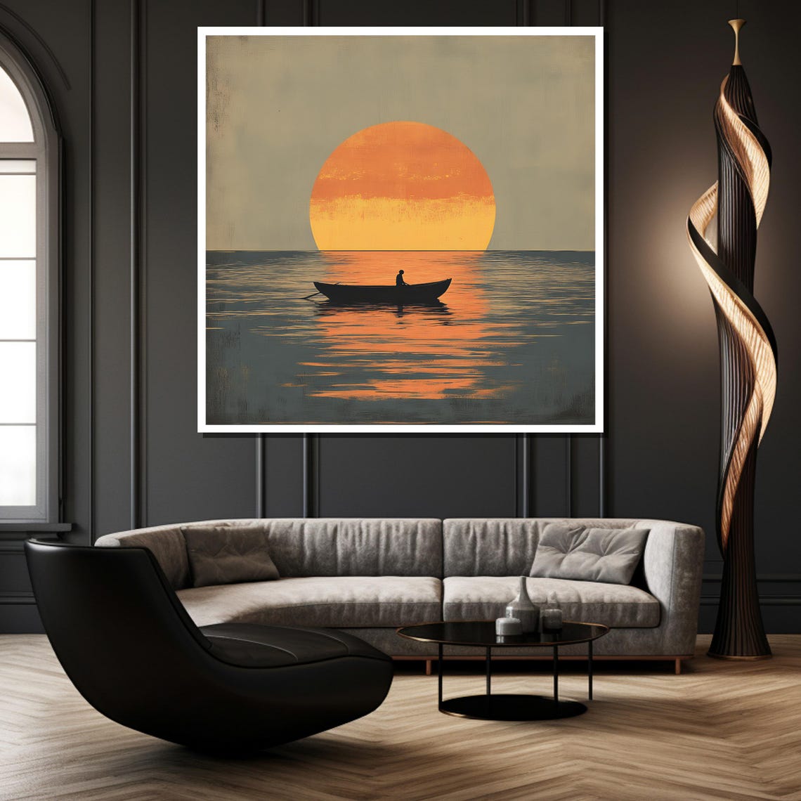 Solitary Fisherman Silhouette Giant Sunset Ocean Minimal Poster - Image 2