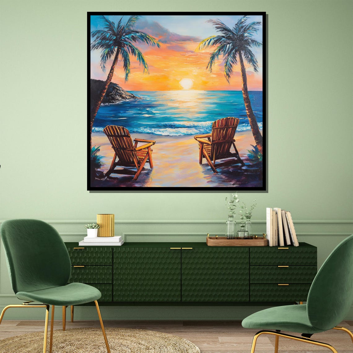 Beach Sunset With Adirondack Chairs Palms Ocean Romance Poster - Image 4