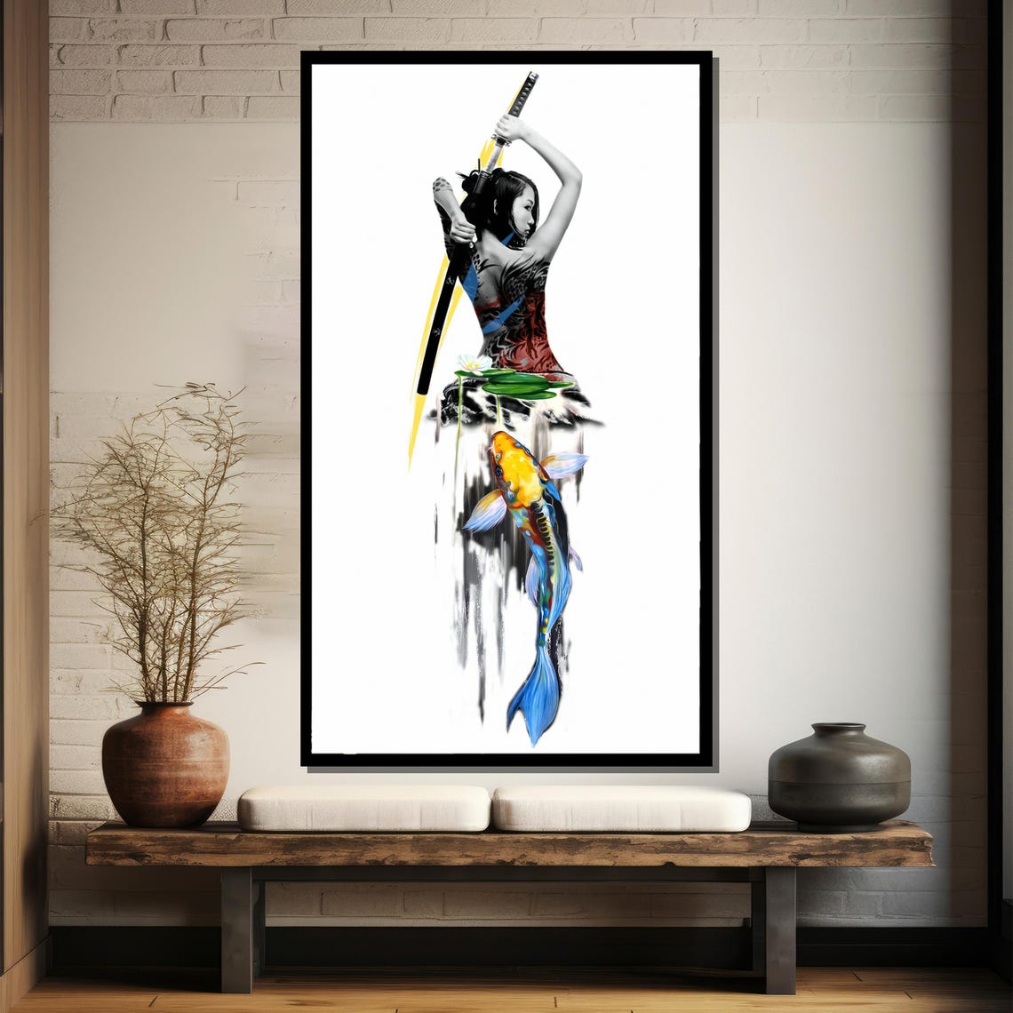 Samurai Woman With Katana And Koi Fish Wall Art Elegant And Vibrant Painting Unique Gift For Japanese Art Lovers - Image 4