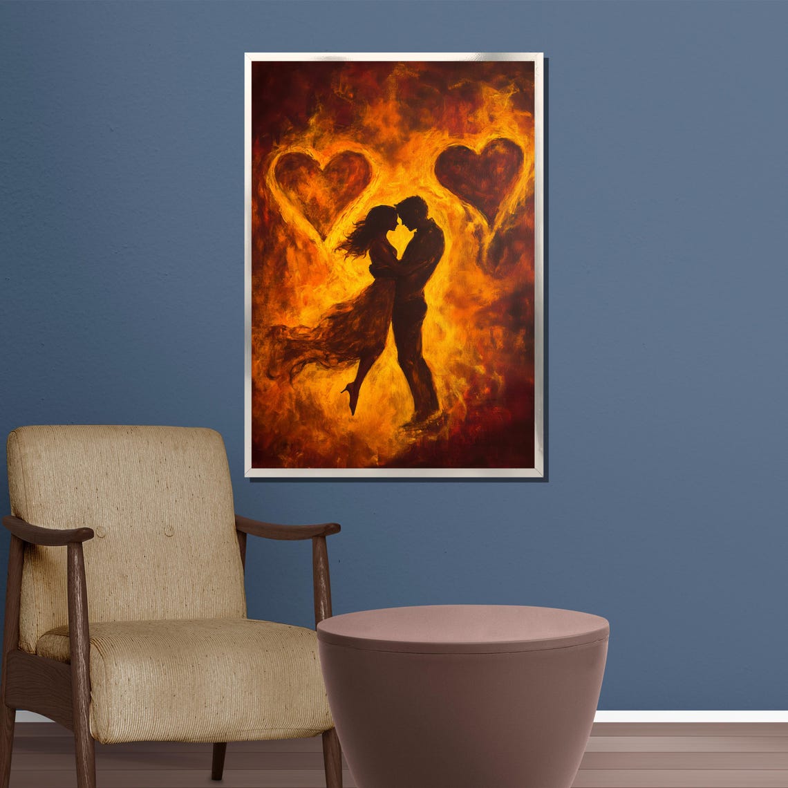 Fiery Heart Passion Couple Flames Silhouette Dramatic Art Poster - Image 4