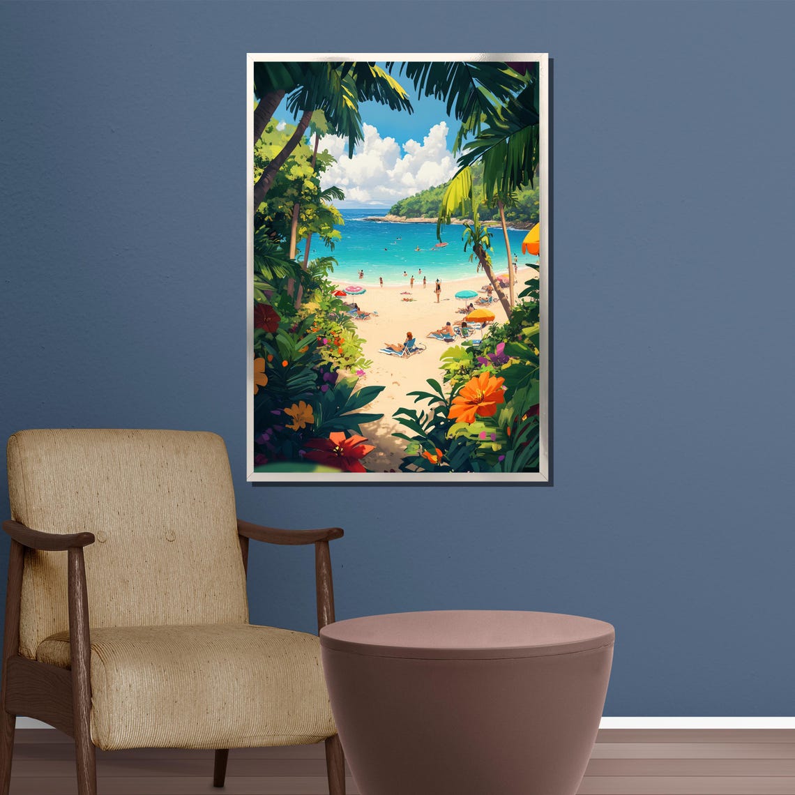 Tropical Beach Cove Lush Palms and Turquoise Waves Scenic Poster - Image 3