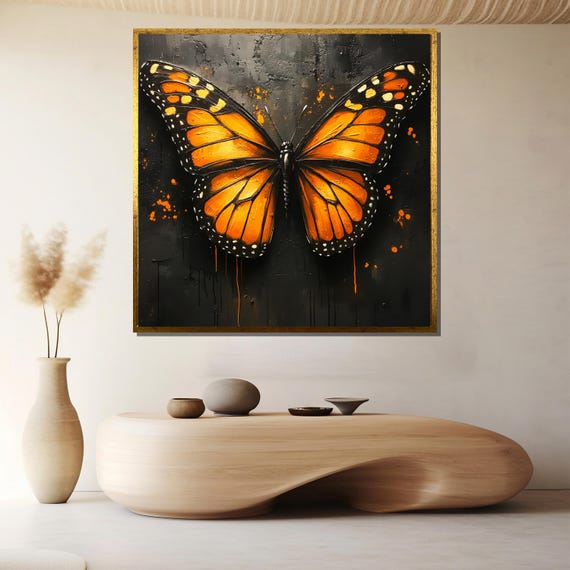 Butterfly Painting Gift Vibrant Monarch Wall Art With Abstract Touch Unique Animal Artwork For Modern Home Decor