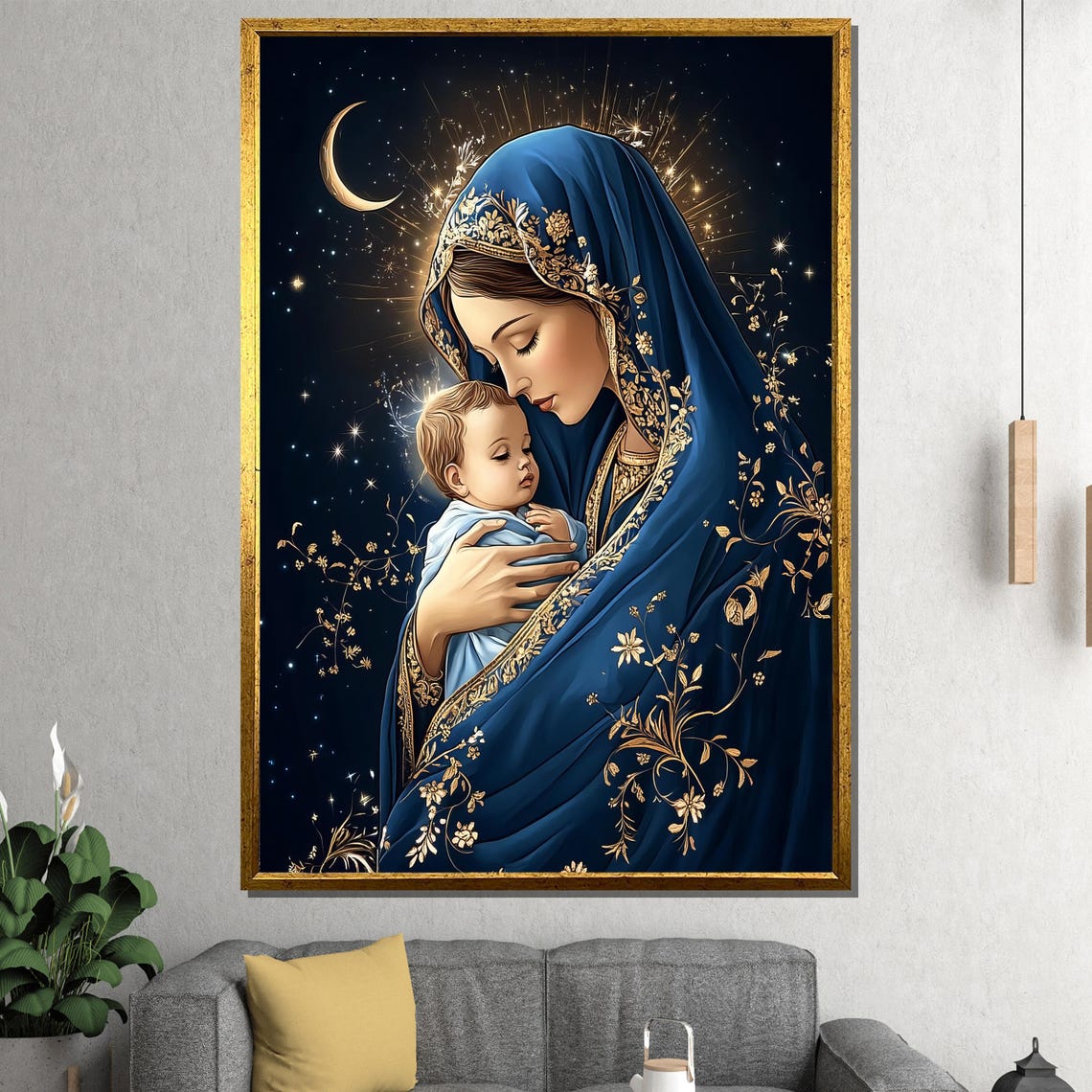 Madonna and Child Starry Night Blue Mantle Virgin Mary Poster