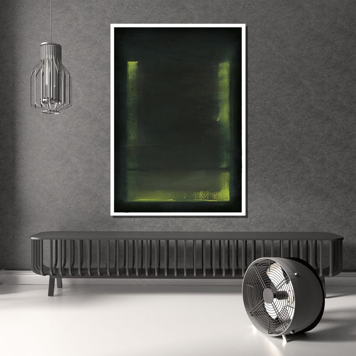 Dark Green and Lime Glow Midnight Abstract Color Field Poster - Image 4