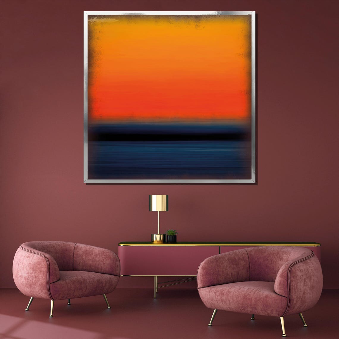 Mark Rothko Orange and Navy Abstract Sunset Color Field Poster - Image 5