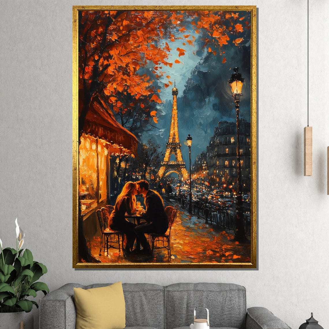 Paris Eiffel Tower Autumn Cafe Evening Glowing Street Art Poster
