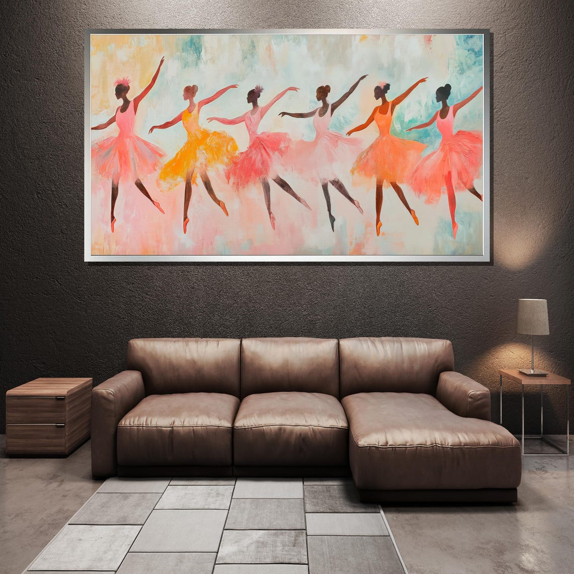 Graceful Ballerinas in Colorful Tutus Dancing Row Painting Poster - Image 3